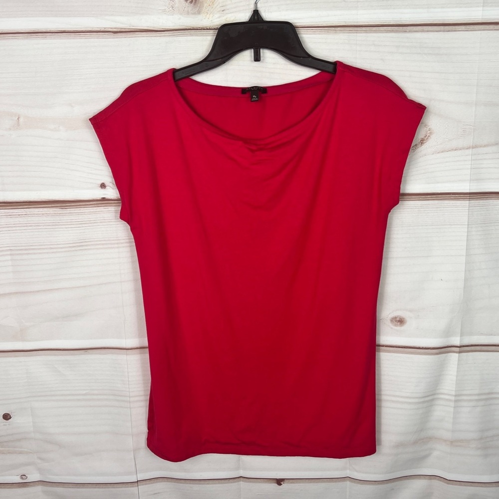Talbots Top Women PM Pink Cap Sleeve Blouse Jersey Knit Boat Neck Solid Pullover